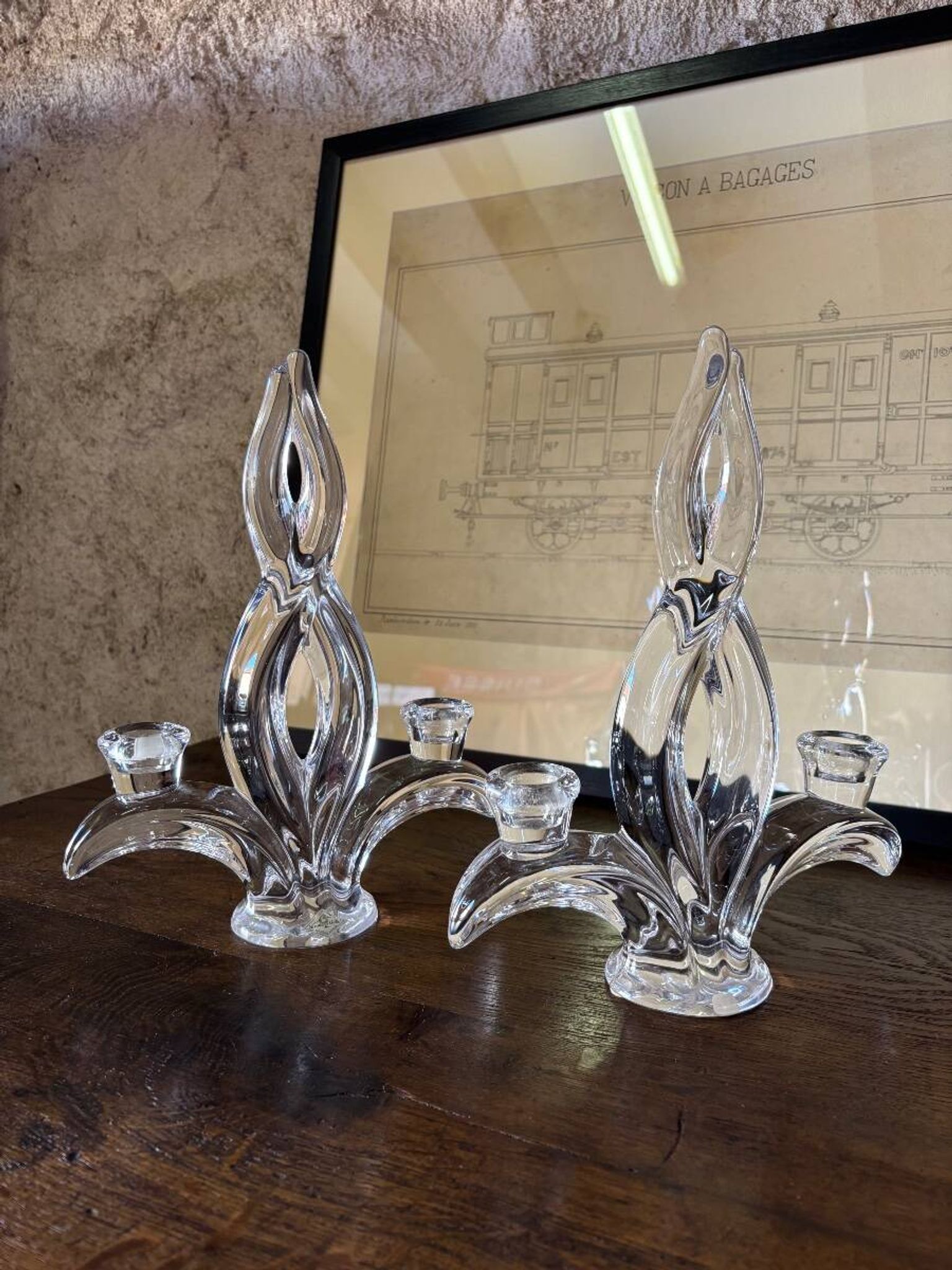 Pair of crystal candlesticks Vannes le Chatel Lorraine