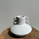 Handmade terracotta vase painted white with double handles H:16 D:20