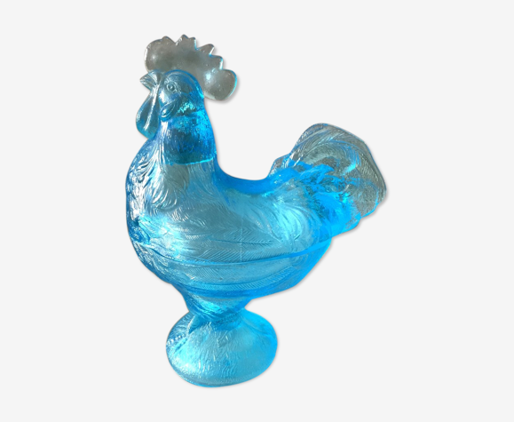 Bonbonniere coq en verre presse moule bleu portieux | Selency