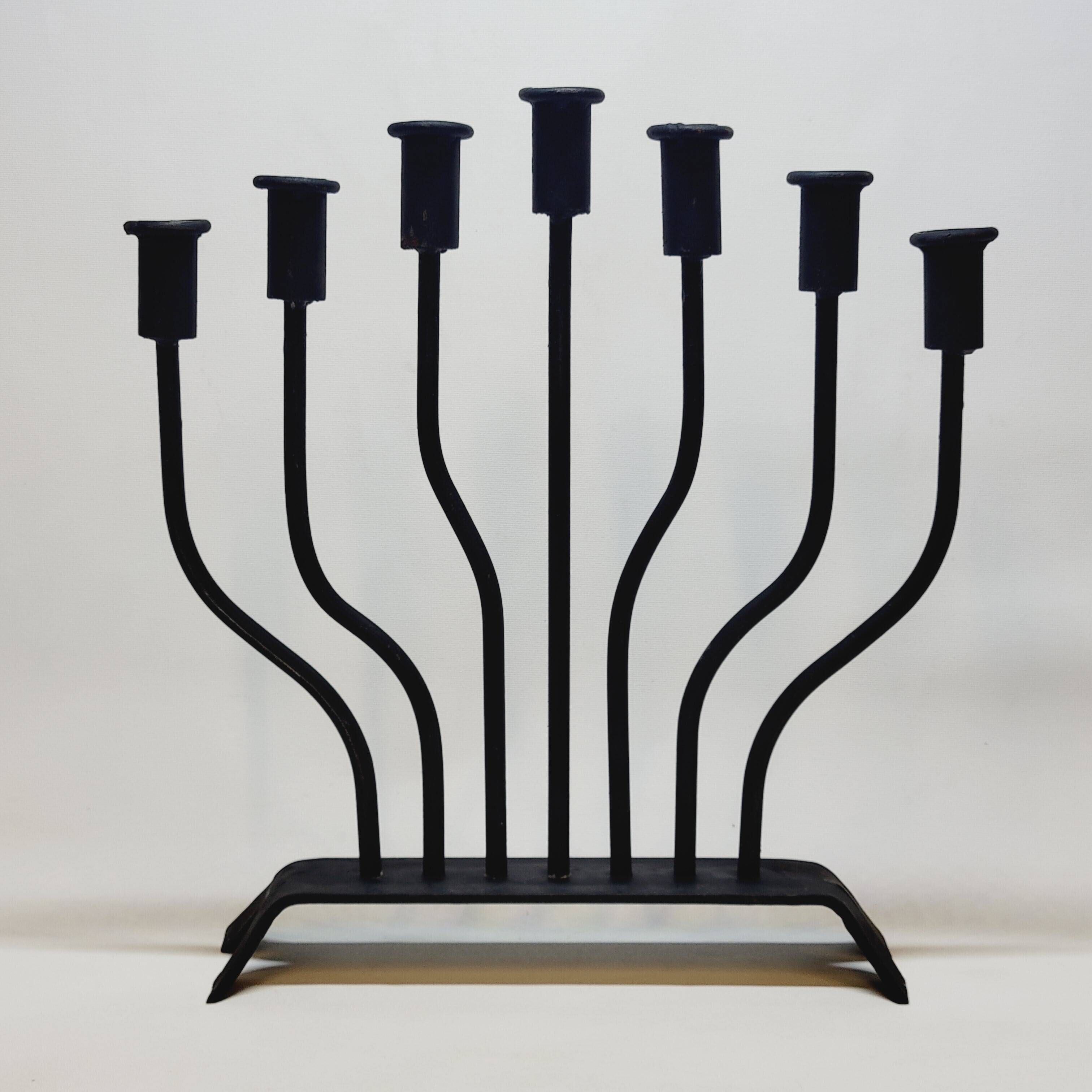 FOLK ART - JUDAICA Menorah Old Candlestick 7 arms of light in wrought iron