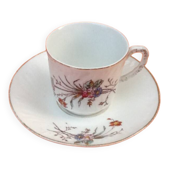 Old coffee cup / saucer White porcelain Floral / Butterfly decor
