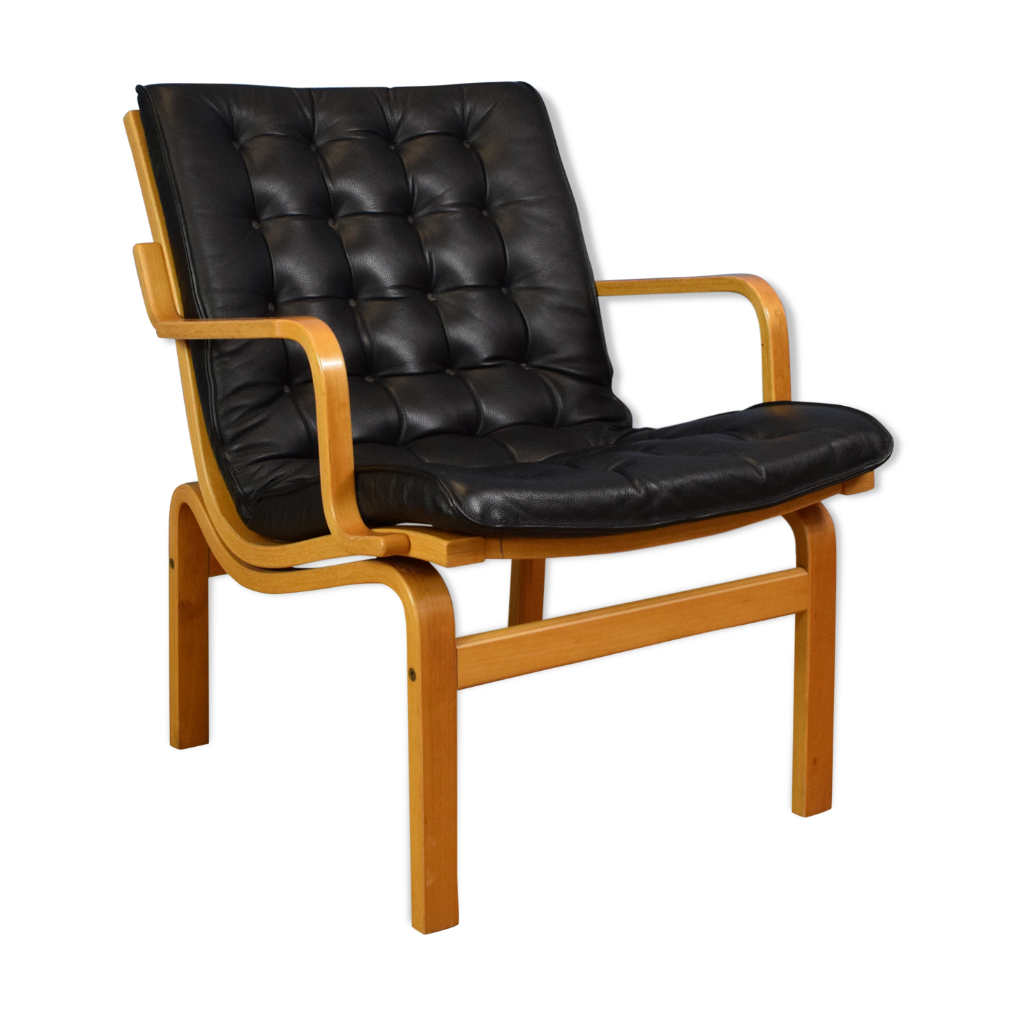 Finn Ostergaard mid century retro condo chair black leather armchair