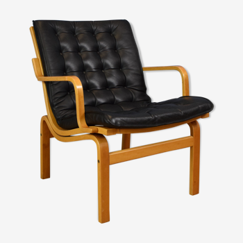 Finn Ostergaard mid century retro condo chair black leather armchair