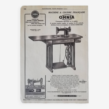 Affiche machine à coudre Omnia 1953 modèle commande électrique
