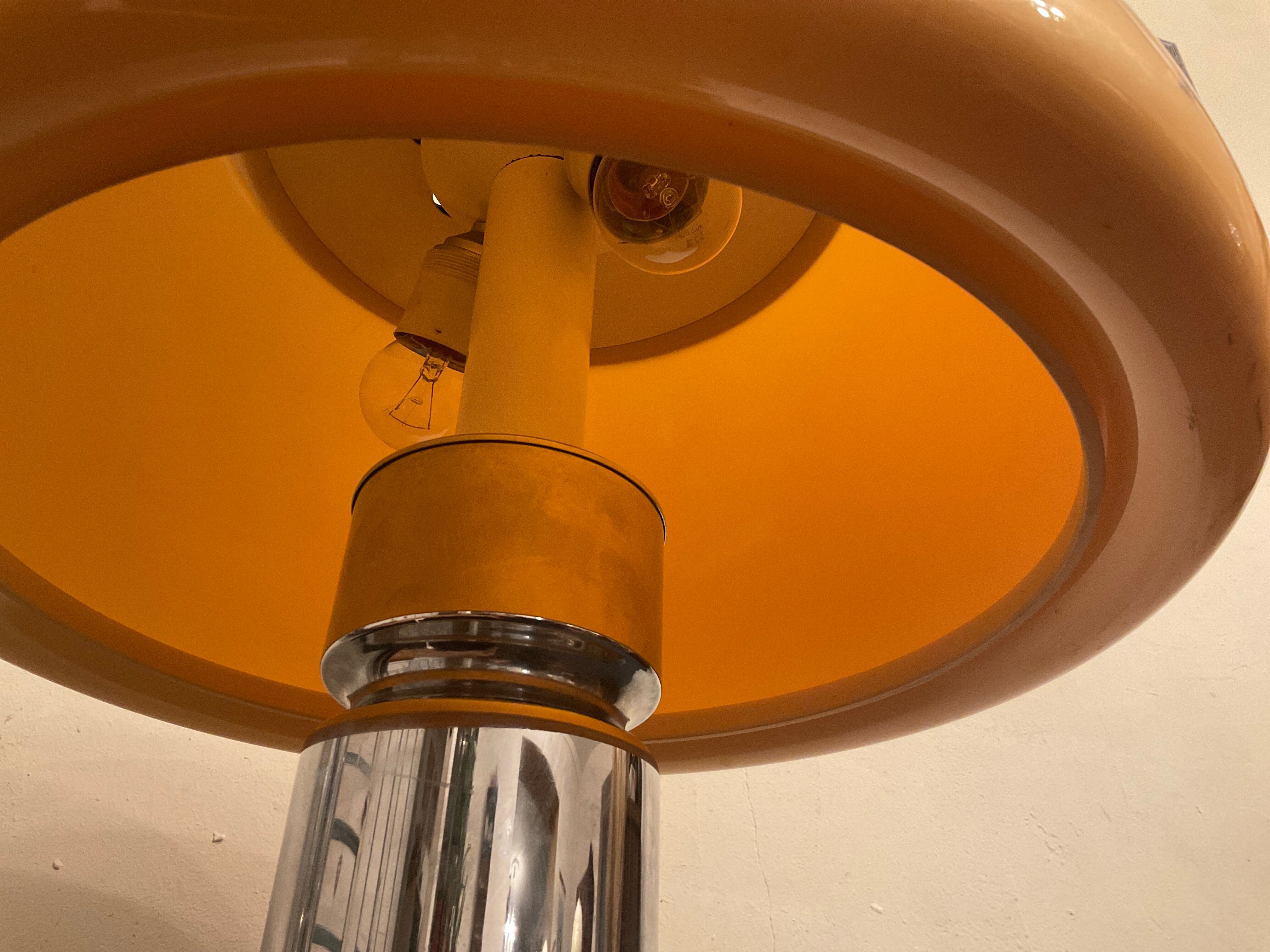 Vintage mushroom desk lamp, chrome design and orange Plexiglas