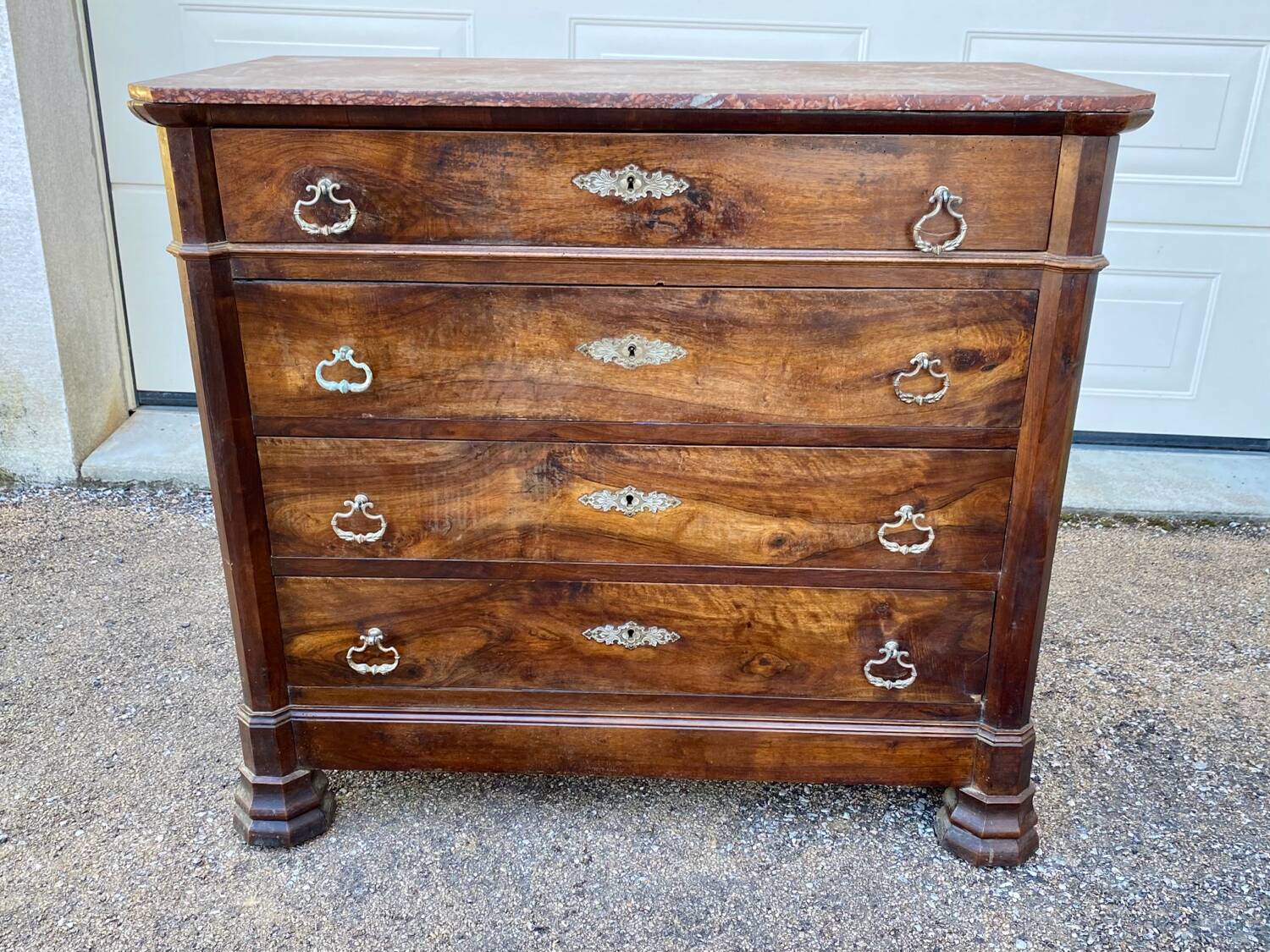 Antique Empire style chest of drawers with marble top