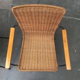 Mid-century metal and rattan dining chairs, set of 3.