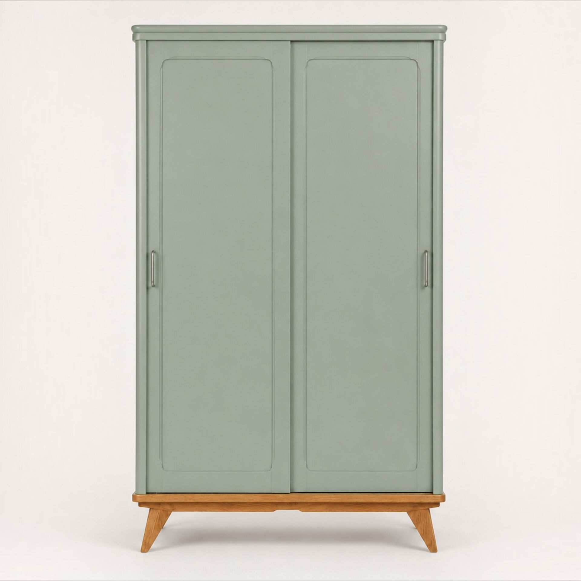 Armoire parisienne penderie 1960 vert grisé rénovée 
