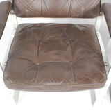 Swedish Mid Century Leather And Aluminum Armchairs By Karl Erik Ekselius For Joc Vetlanda, Set Of 4