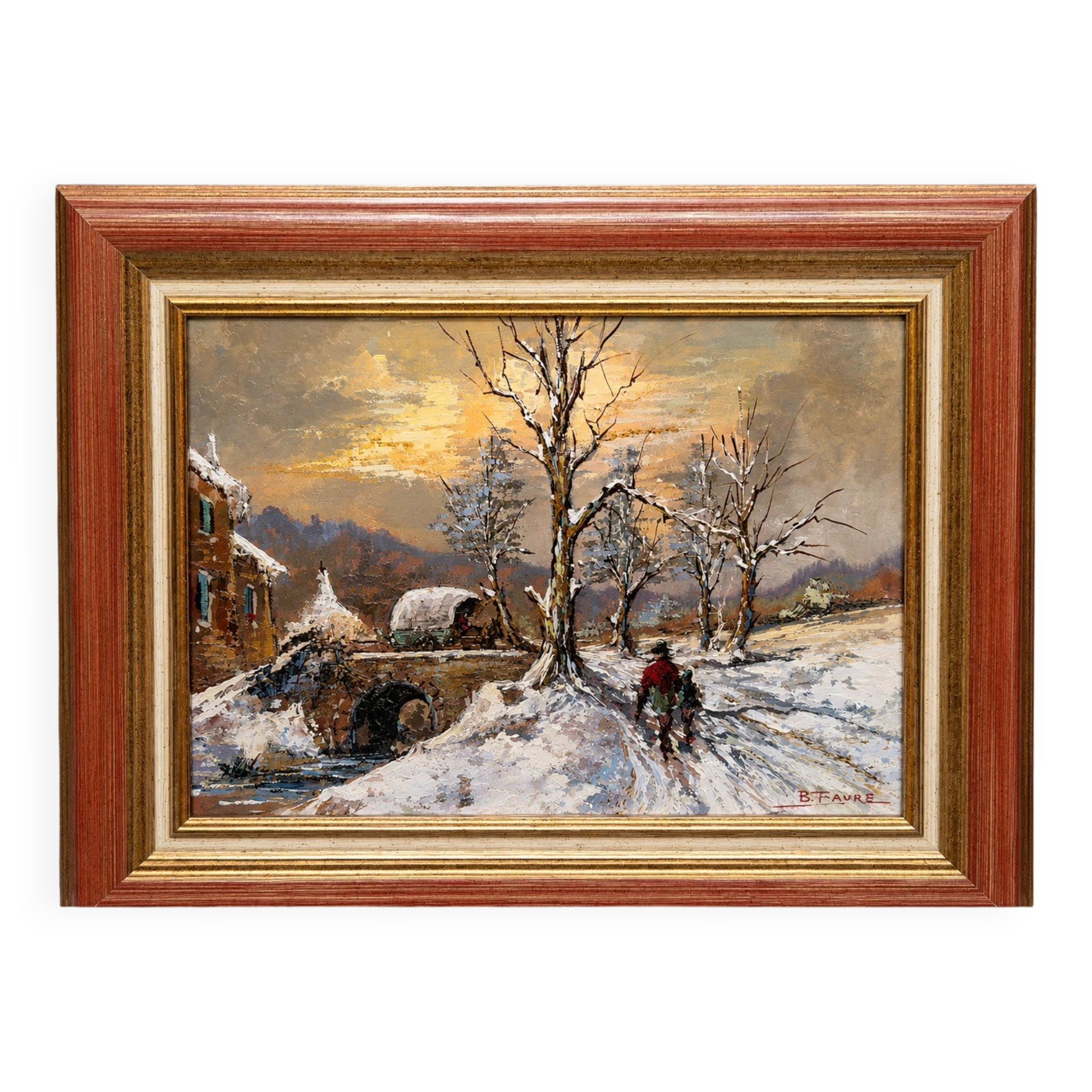 Oil on panel signed B. Franco depicting a lively winter landscape.