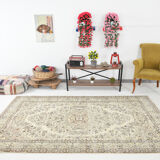 5x9 faded beige wool handknotted oushak rug, 276x166cm