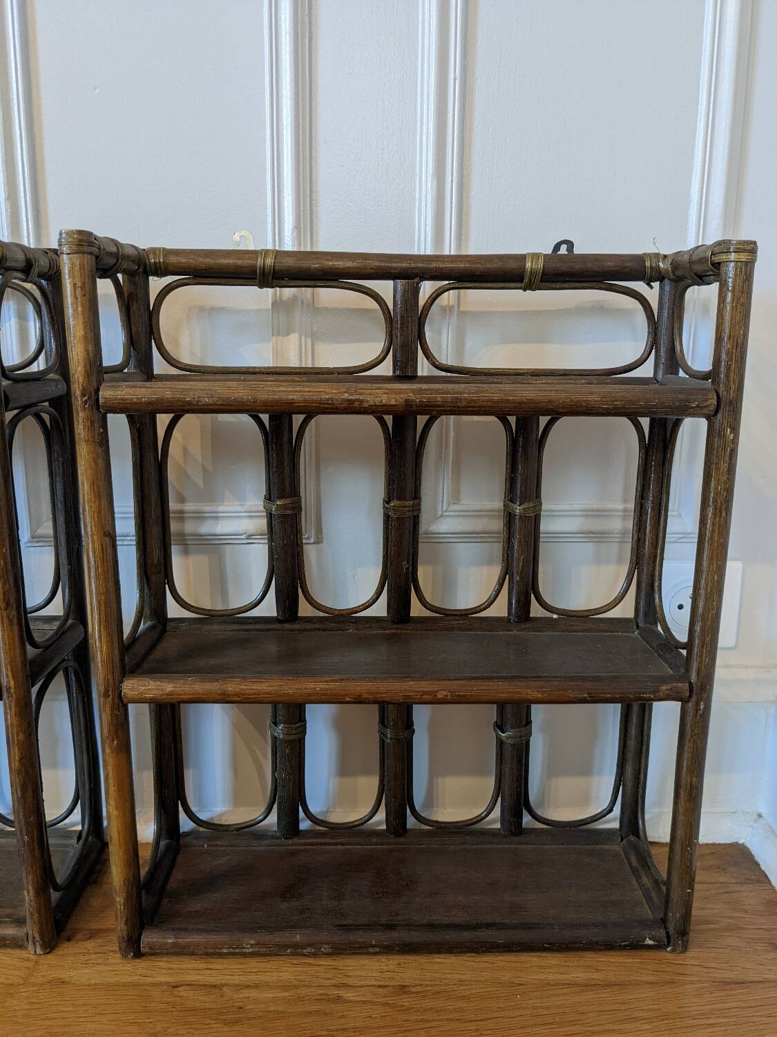 Pair of rattan shelves