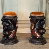 Paire de tabourets aux nubiens, sculptures polychromes, Venise vers 1880