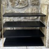 Double gold metal string shelves and black trays, vintage, 60s