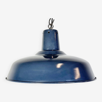 Lampe à Suspension Industrielle en Émail Bleu Foncé, Italie, 1960s