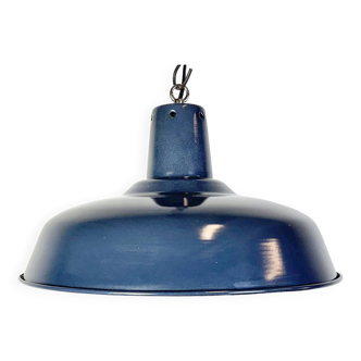 Lampe à Suspension Industrielle en Émail Bleu Foncé, Italie, 1960s