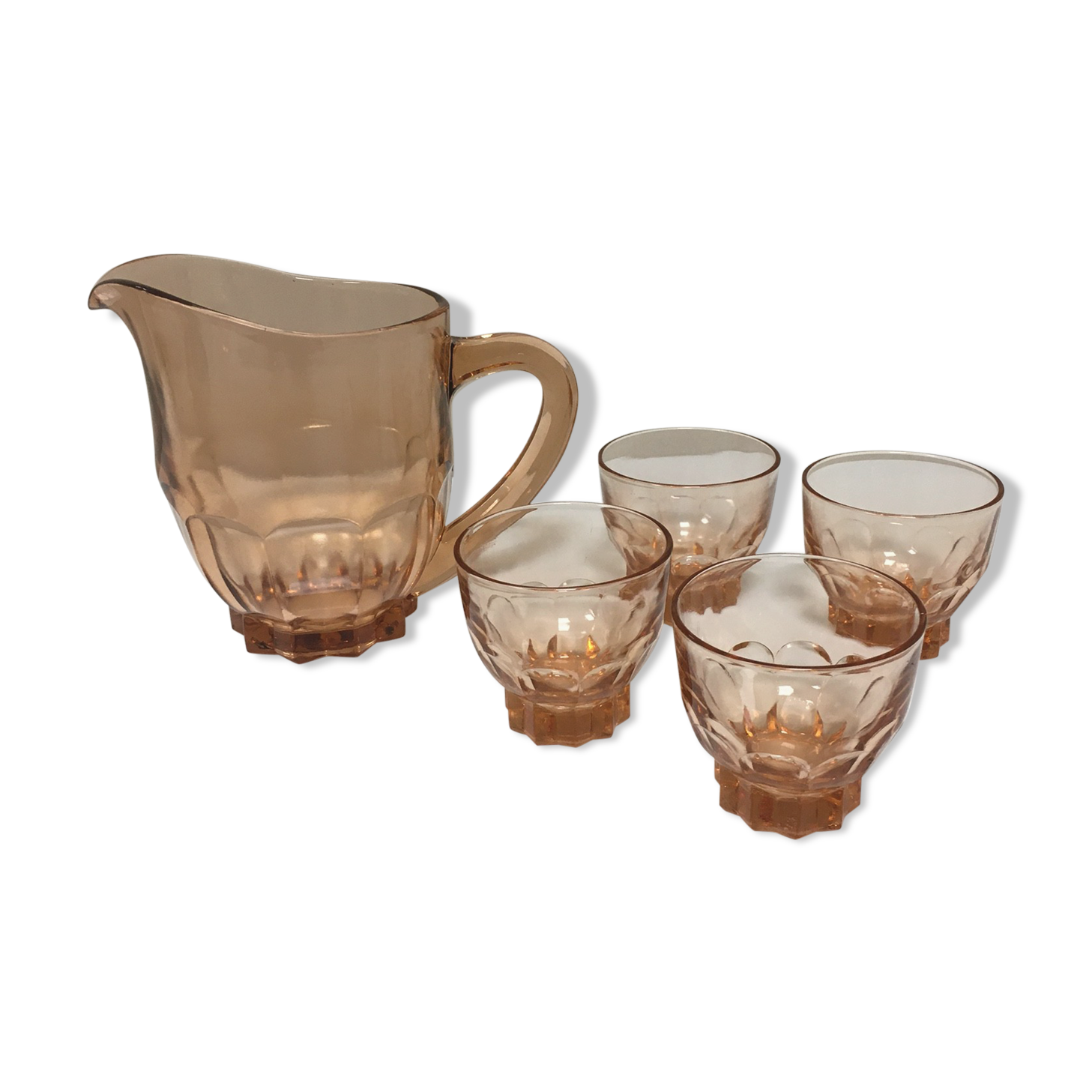 Orange pitcher and 4 rosaline glasses