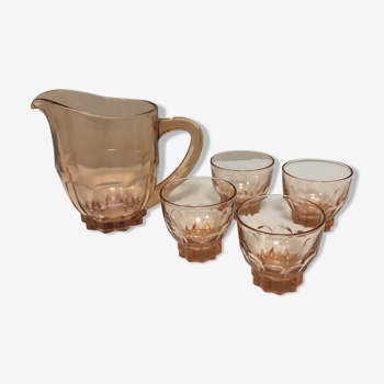 Orange pitcher and 4 rosaline glasses