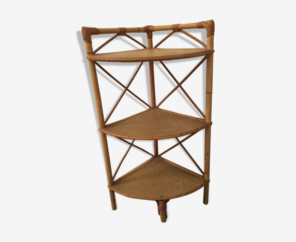 Étagère d’angle en rotin années 60