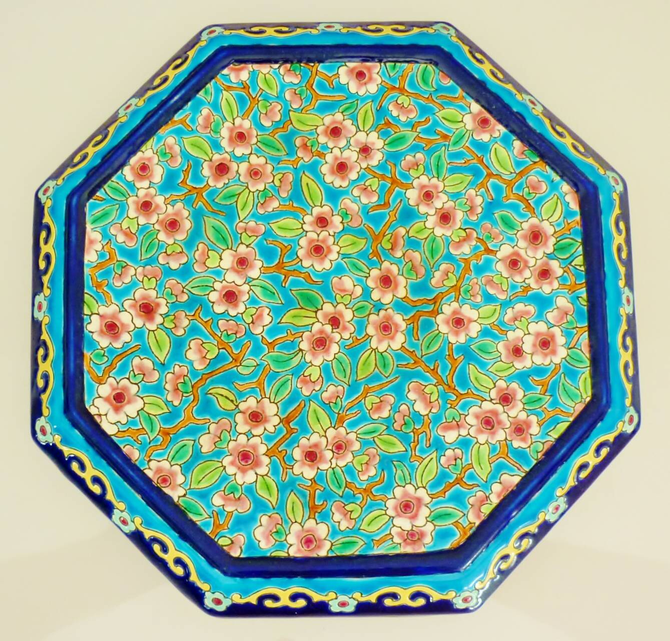 Glazed ceramic trivet, Longwy enamels, art deco