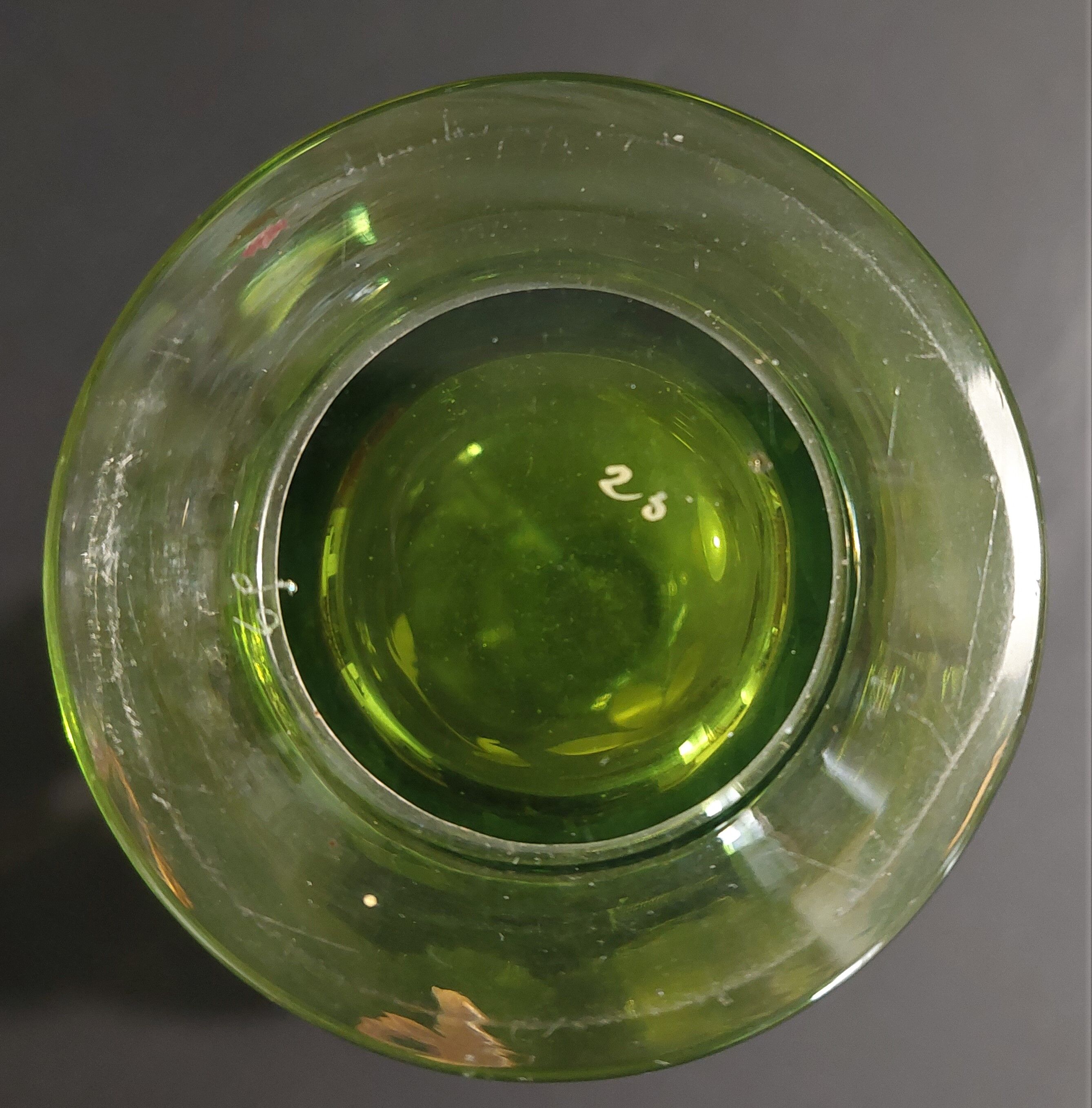 Carafe liquor bottle green and gold decoration early twentieth century