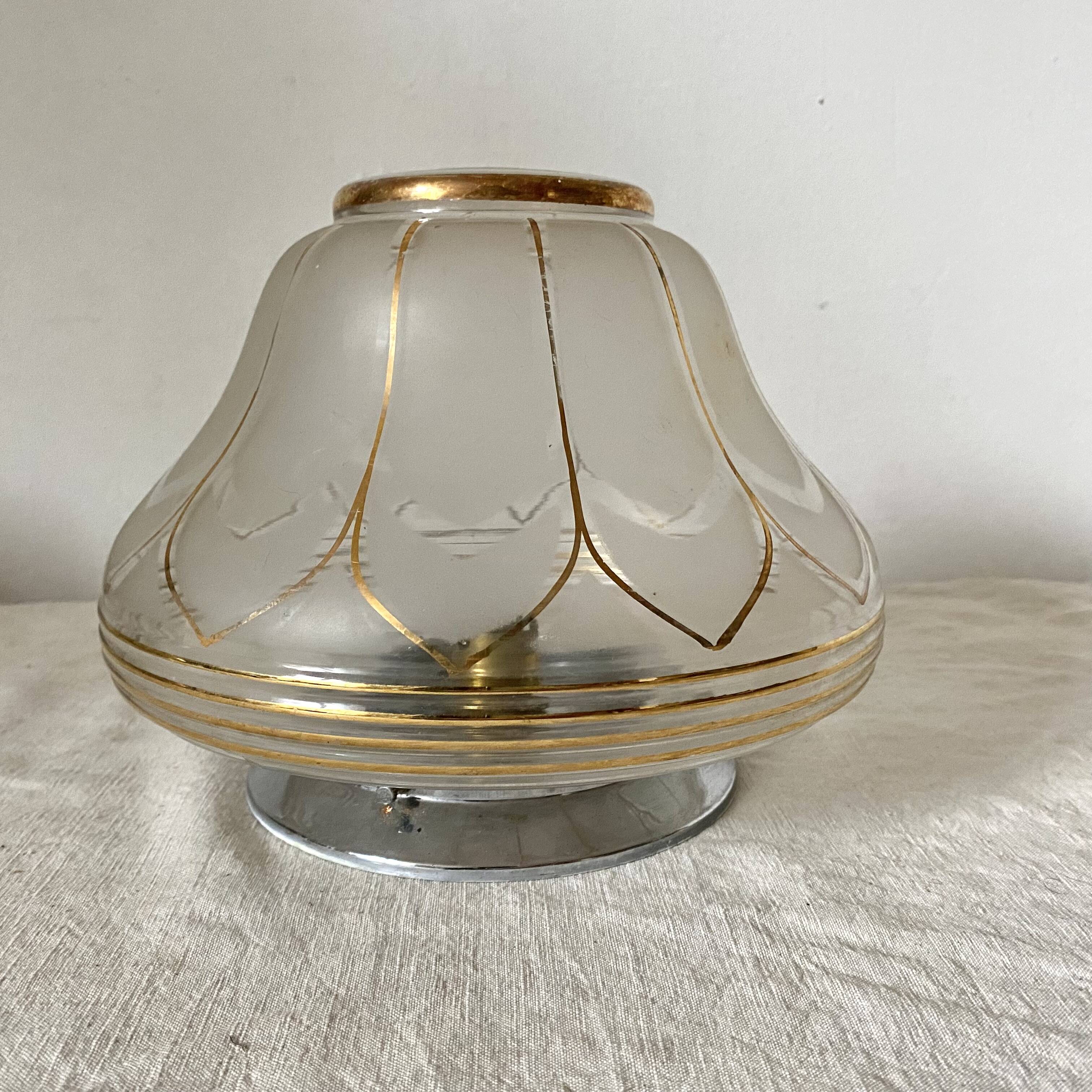 Art Deco ceiling light in frosted glass and gilding