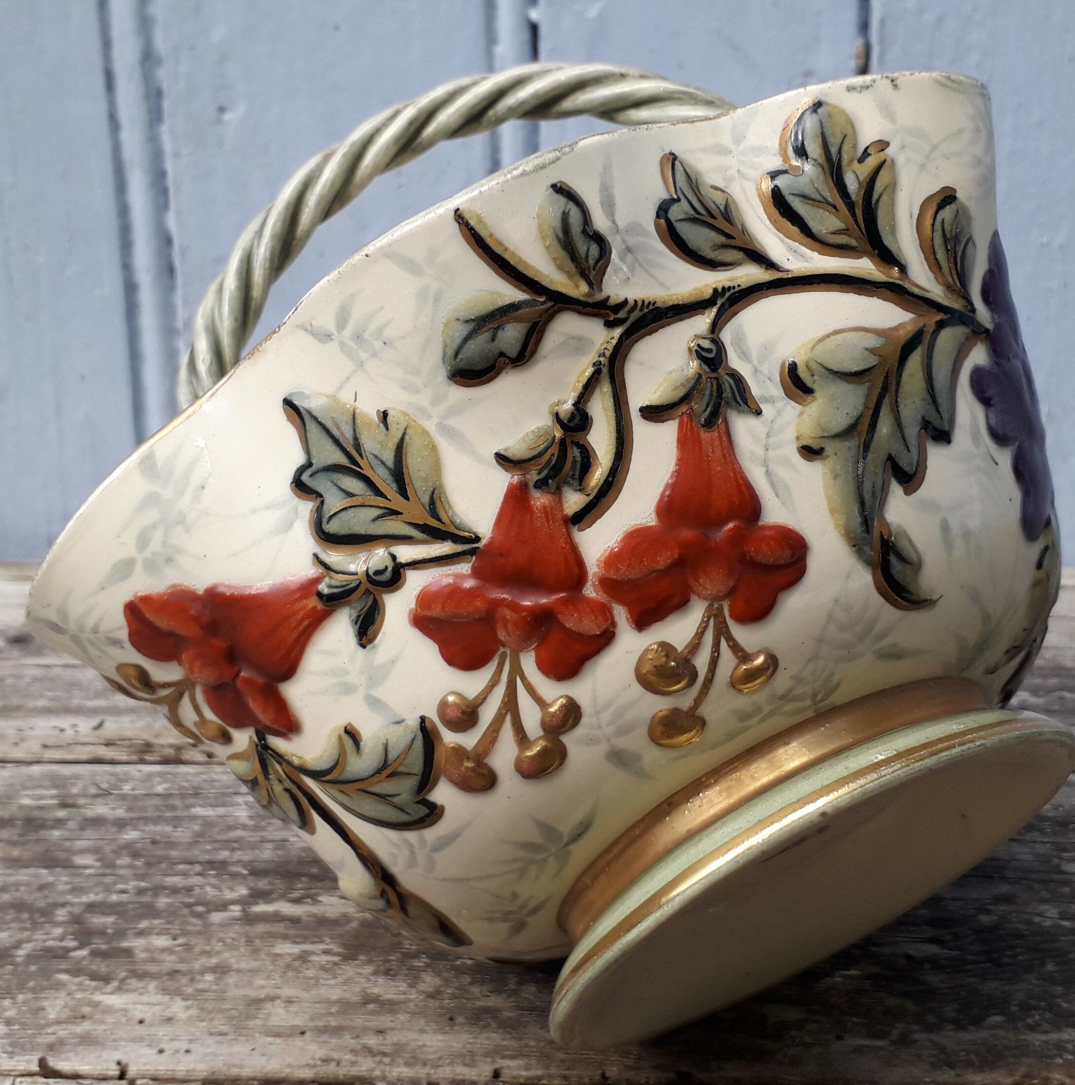 Basket trinket bowl Keller and Guerin Lunéville art nouveau