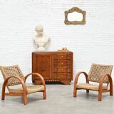 Oak Sculpted Art Deco Cabinet by Charles Dudouyt France, 1930s