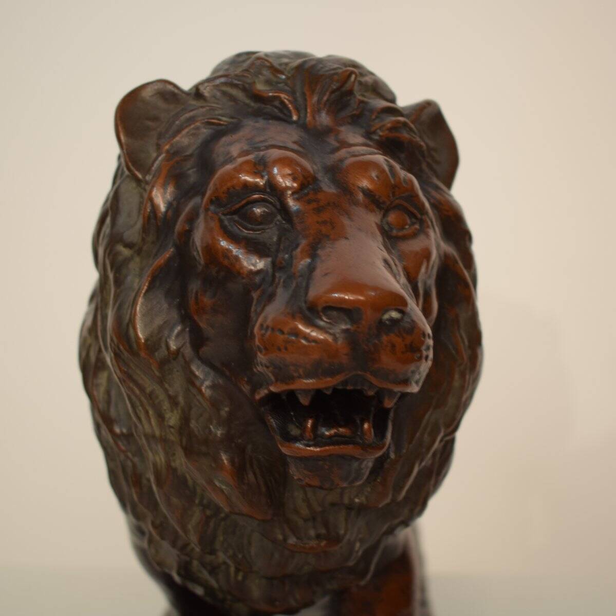 Big German Art Deco Lion Sculpture in Ceramic, Terracotta Copper, 1930