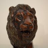 Big German Art Deco Lion Sculpture in Ceramic, Terracotta Copper, 1930