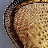 Authentique fauteuil dit Emmanuelle en rotin, design séventies