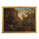 Old painting of a landscape with figures, oil on canvas, 18th century.