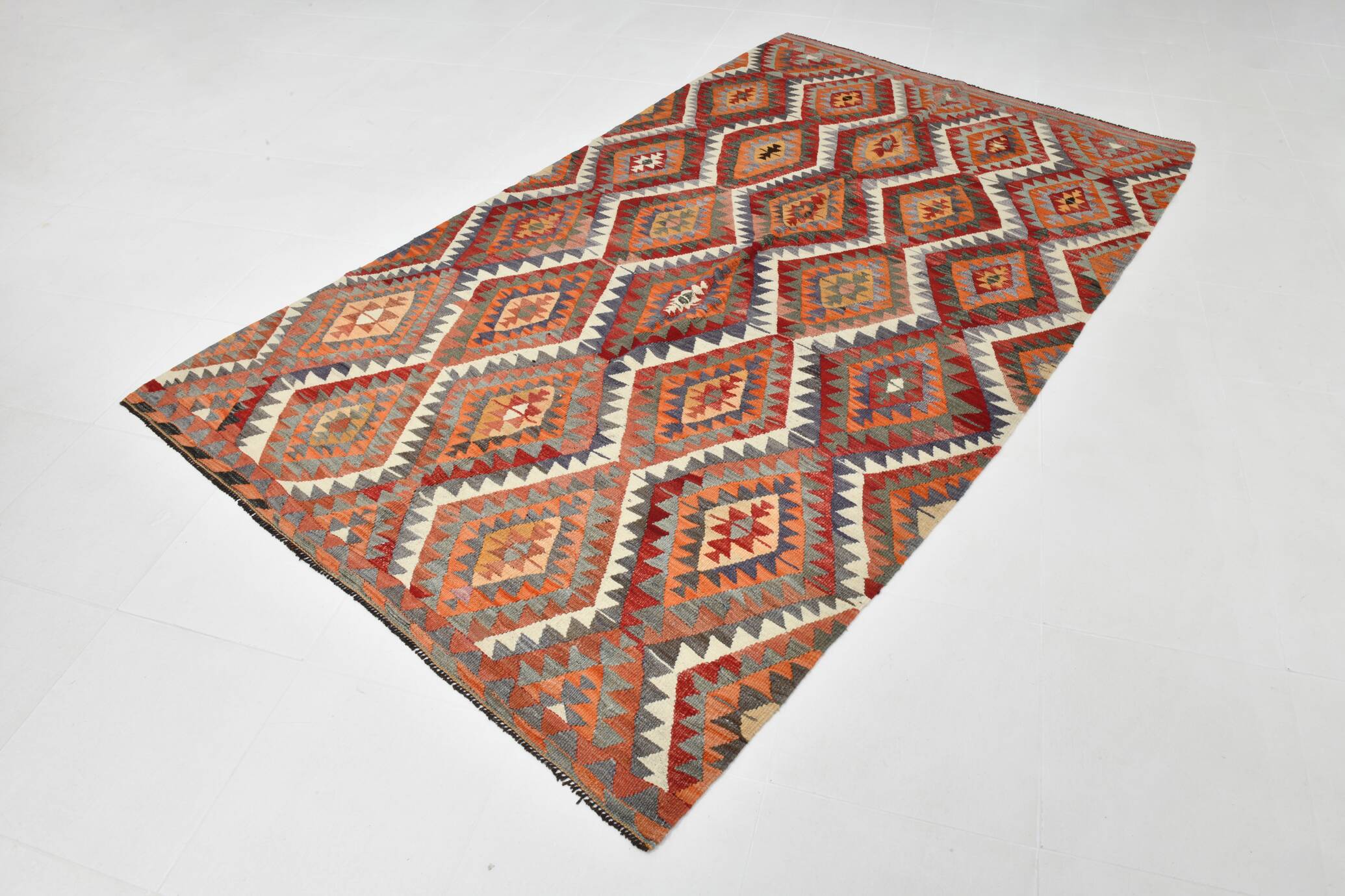 Wine Red & Green Geometric Kilim Rug, 155x268Cm