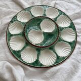 Round oyster or shell dish, vintage earthenware slip