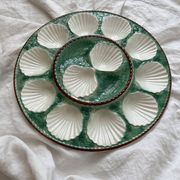Round oyster or shell dish, vintage earthenware slip