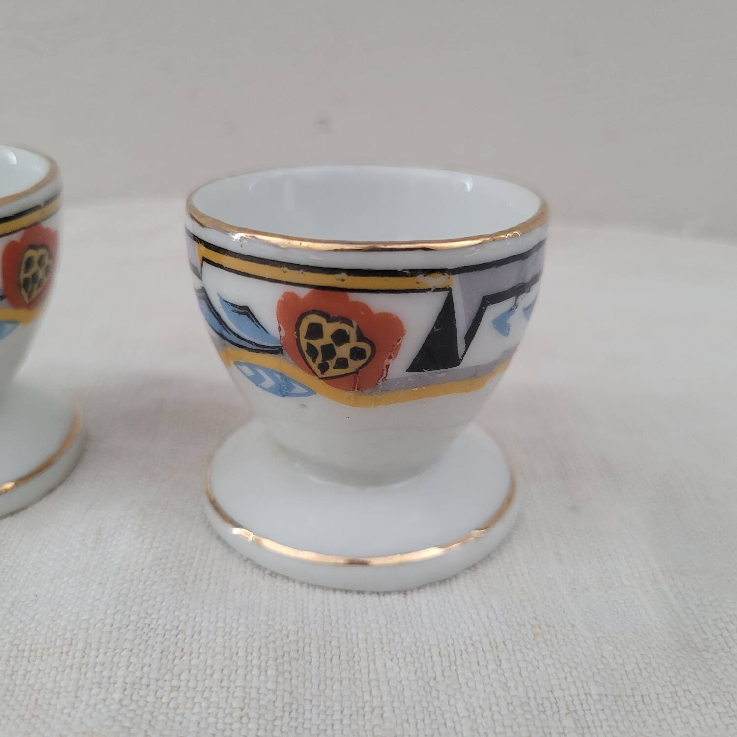 Porcelain egg cups MLV, geometric design, 1930s