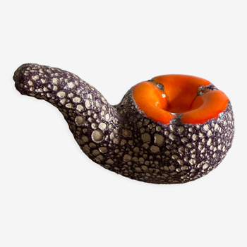 Pipe-shaped ashtray Vallauris fat lava