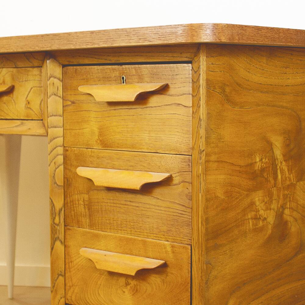 Bureau en chêne du milieu du siècle, Espagne, années 1950