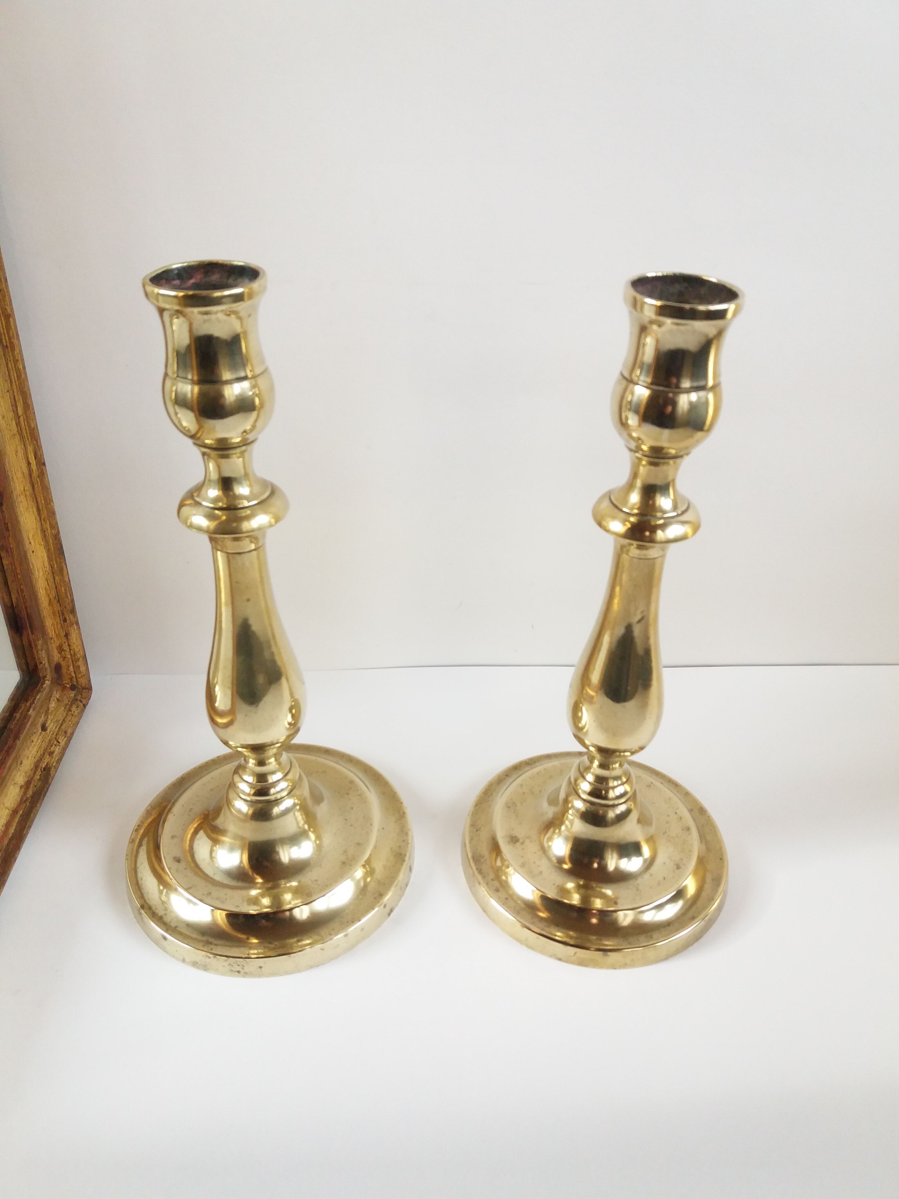 Pair Golden Brass Candlesticks