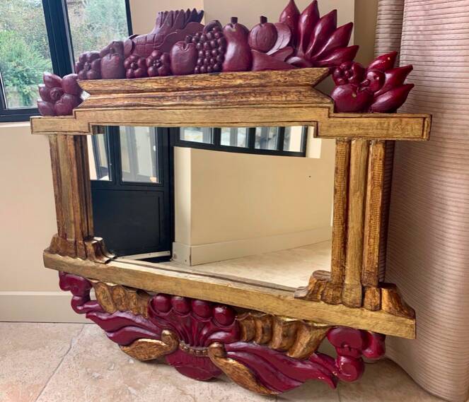 LARGE ITALIAN MIRROR in ART DECO style in gilded wood with fruit decoration