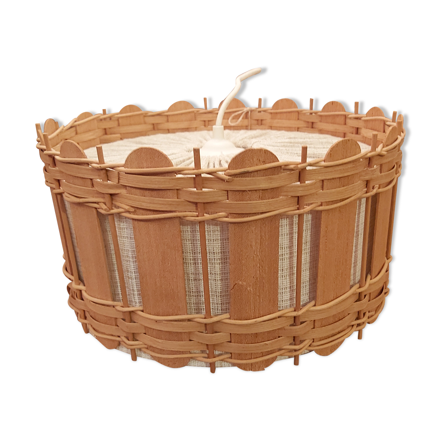 Suspension vintage en bois et tissu