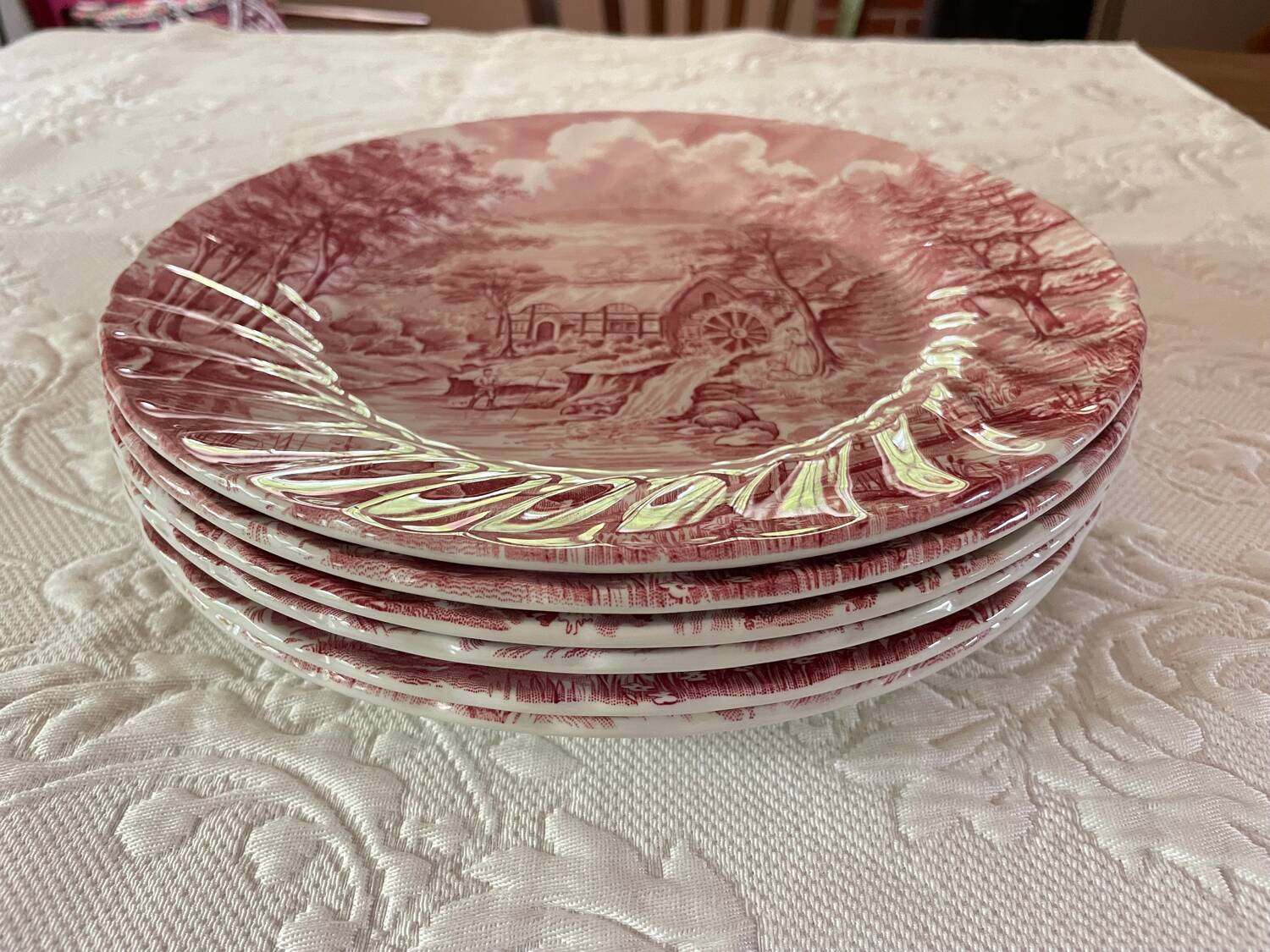 6 English Dinner Plates Alfred Meakin The Mill Staffordshire Diam 25 Cm