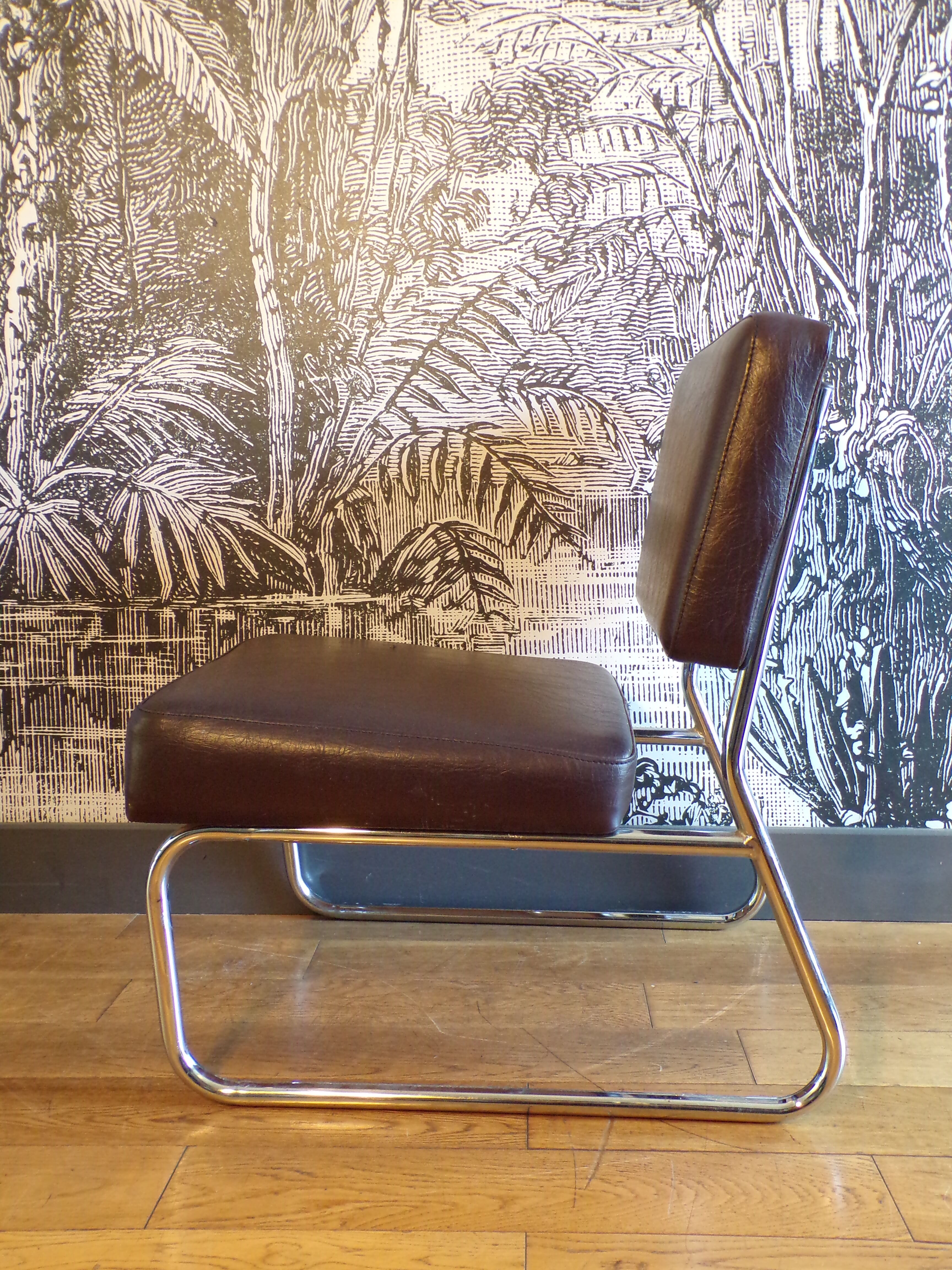 Vintage armchair in brown skai