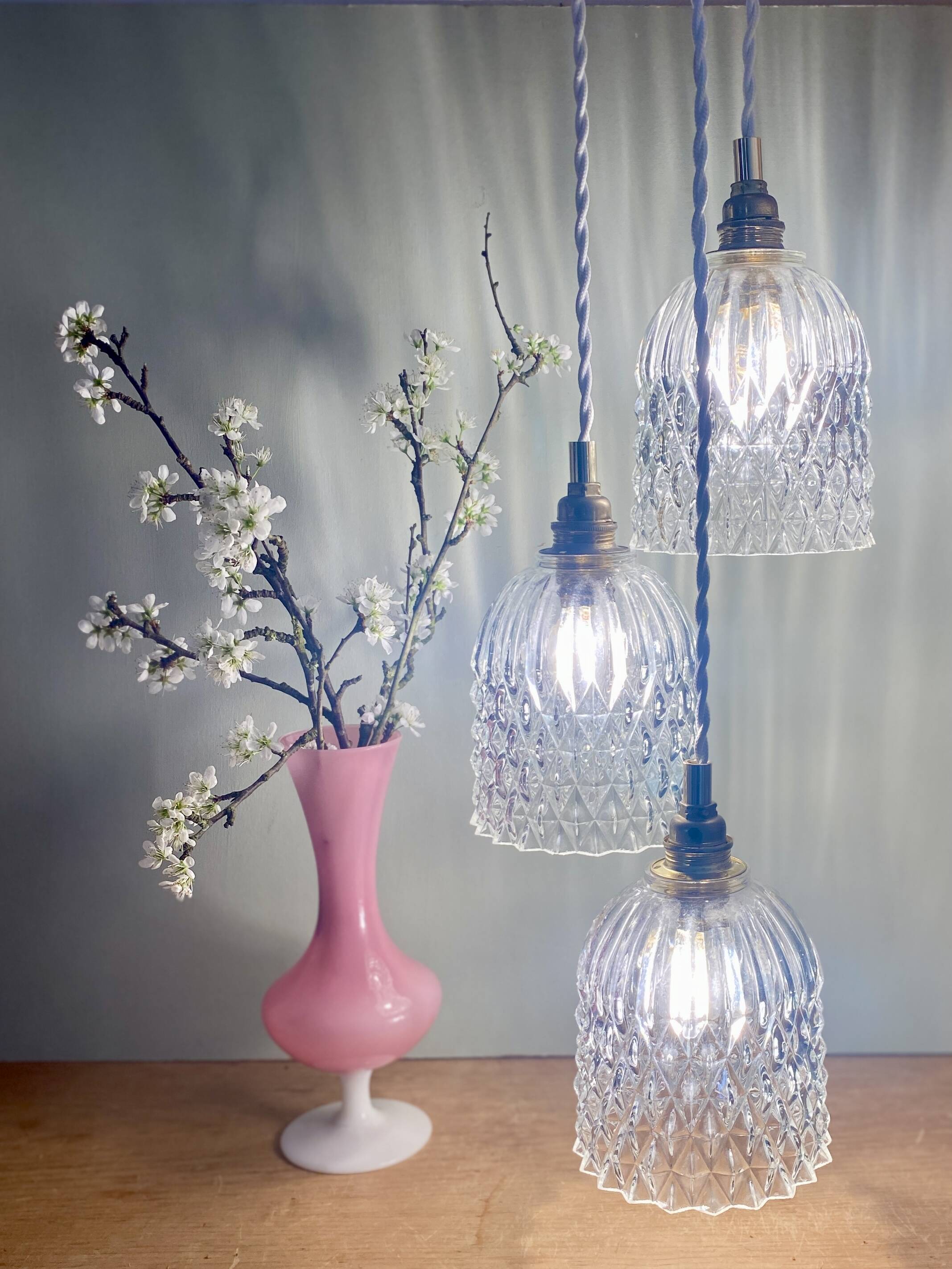 Vintage glass triple globe waterfall pendant light
