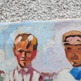 Oil on canvas, painting of young men.