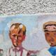 Oil on canvas, painting of young men.