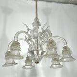 Mid-century six arms Murano Bullicante Rostrato chandelier by Ercole Barovier