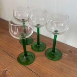 4 Alsace wine glasses, two-tone green stemmed glasses.