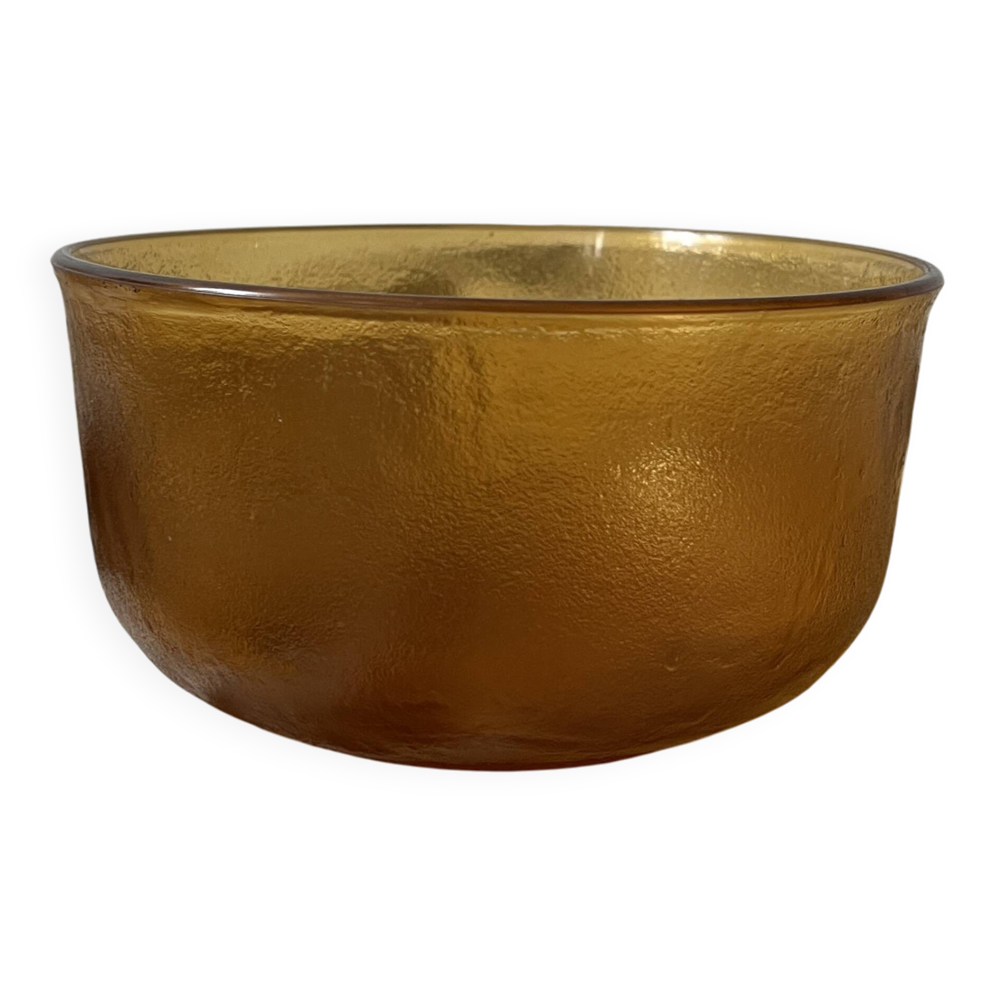 large vintage salad bowl in smoked and amber glass, France 1970
