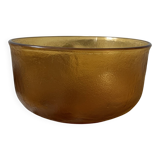 large vintage salad bowl in smoked and amber glass, France 1970